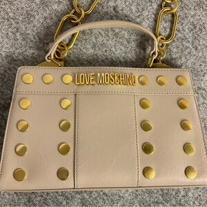 LOVE MOSCHINO CREAM/ White Gold Studded Top handle Bag Crossbody EUC handbag